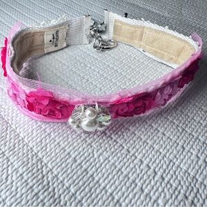 Boho OOAK Fabric Choker Shabby Chic Pink Floral Necklace Collar Handmade NEW